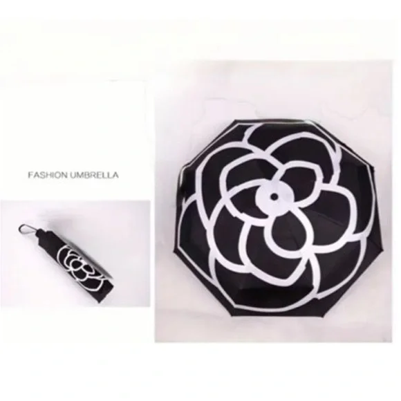 Chic Black and White Floral Umbrella, NEW, Camellia Flower